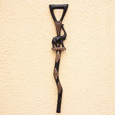 Alternate image for Elephant-Themed Wood and Aluminum Walking Stick from Ghana Strolling Elephant