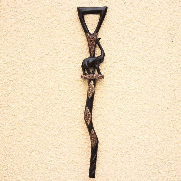 Alternate image for Elephant-Themed Wood and Aluminum Walking Stick from Ghana Strolling Elephant