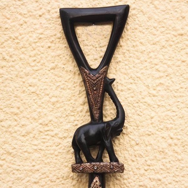 Alternate image for Elephant-Themed Wood and Aluminum Walking Stick from Ghana Strolling Elephant
