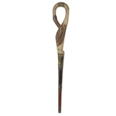 Alternate image for African Adinkra Theme Hand Carved Walking Stick Look Back