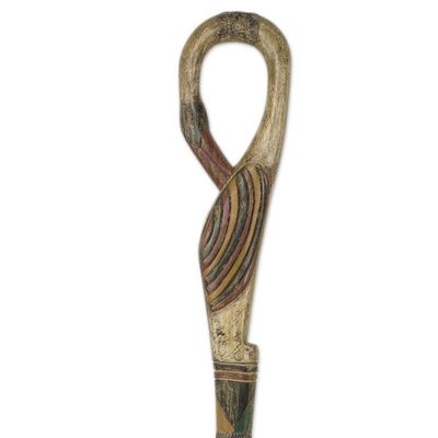 Alternate image for African Adinkra Theme Hand Carved Walking Stick Look Back