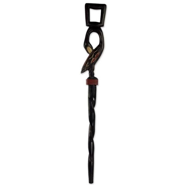 Alternate image for Hand Carved Wood Walking Stick Featuring Bird Motif Handle Tracing Roots