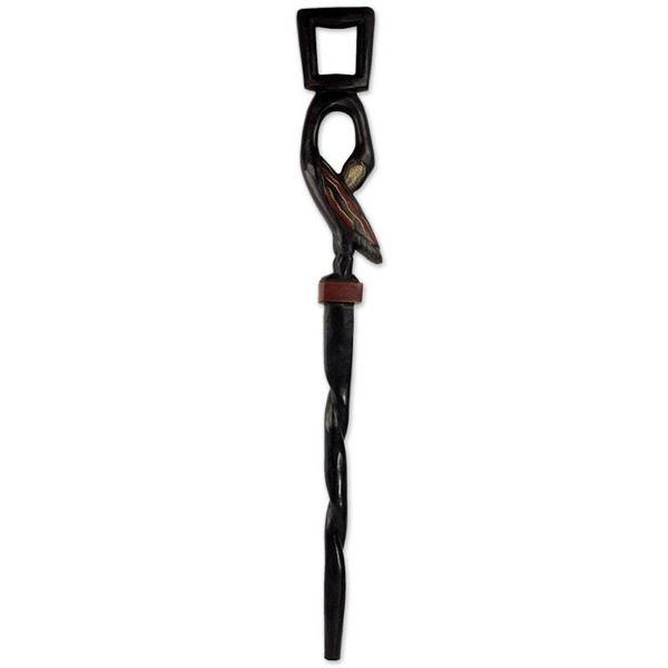 Alternate image for Hand Carved Wood Walking Stick Featuring Bird Motif Handle Tracing Roots