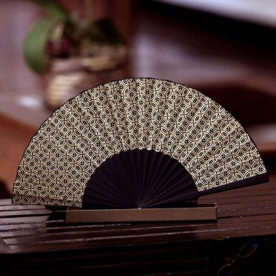 Alternate image for Indonesian Batik Silk Patterned Fan Golden Rings