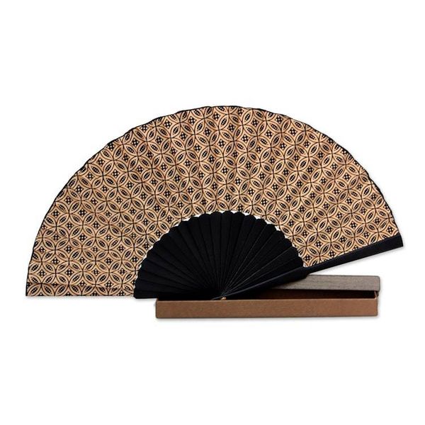 Alternate image for Indonesian Batik Silk Patterned Fan Golden Rings