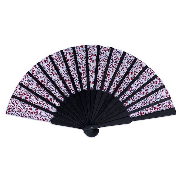 Alternate image for Unique Silk Batik Fan with Floral Print Aster Blue