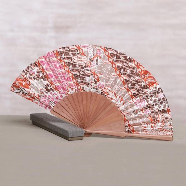 Alternate image for Handcrafted Printed Batik Silk and Pinewood Fan from Bali Nature of Parang