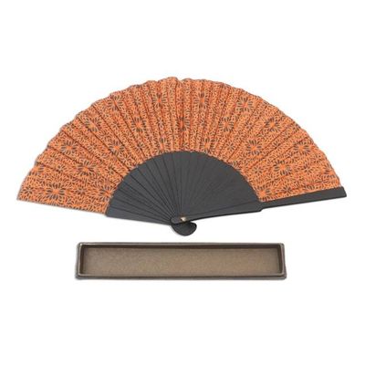 Primary image for Hand Crafted Orange Batik Silk Fan Aster Orange