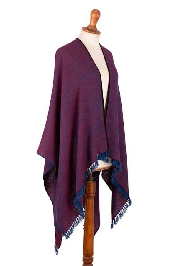 Alternate image for Woven Soft 100 Baby Alpaca Ruana in Bordeaux and Blue Hues Bordeaux Aurora