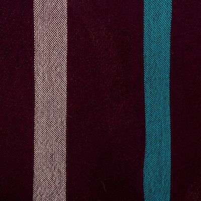 Alternate image for Striped Purple Ruana Woven from 100 Baby Alpaca with Fringe Iris Grape