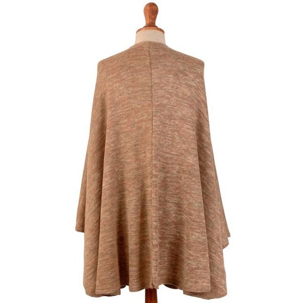 Alternate image for Soft Beige and Pink Alpaca, Acrylic and Wool Blend Ruana Alpine Morning