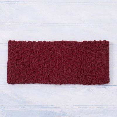 Alternate image for Wave Pattern 100 Baby Alpaca Headband in Crimson from Peru Passionate Waves in Crimson
