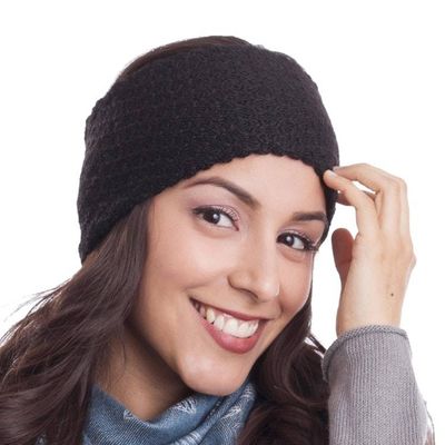Alternate image for Wave Pattern 100 Baby Alpaca Headband in Black from Peru Passionate Waves in Black