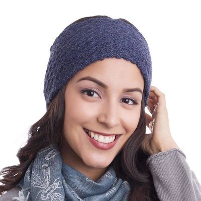 Alternate image for Wave Pattern 100 Baby Alpaca Headband in Blue from Peru Passionate Waves in Blue