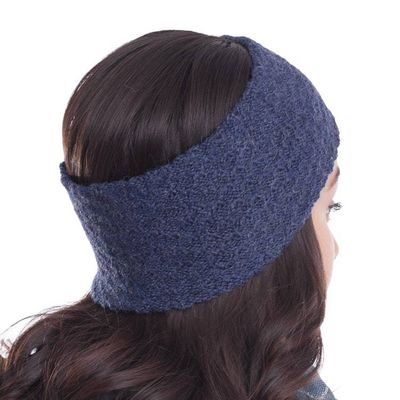 Alternate image for Wave Pattern 100 Baby Alpaca Headband in Blue from Peru Passionate Waves in Blue