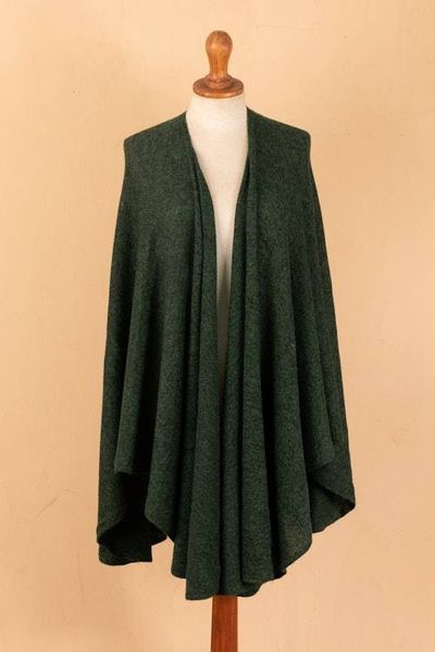 Alternate image for Textured Knit Alpaca Blend Ruana in Green Hues from Peru Amazon Green