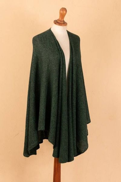 Alternate image for Textured Knit Alpaca Blend Ruana in Green Hues from Peru Amazon Green
