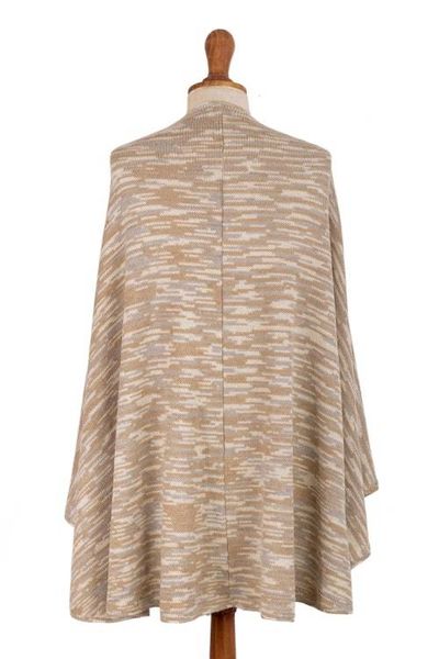 Alternate image for Textured Knit Alpaca Blend Ruana in Brown Beige and Grey Mountain Minerals