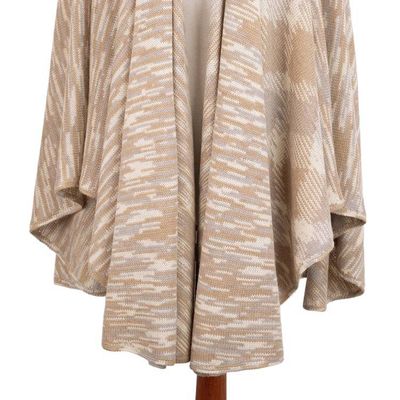 Alternate image for Textured Knit Alpaca Blend Ruana in Brown Beige and Grey Mountain Minerals
