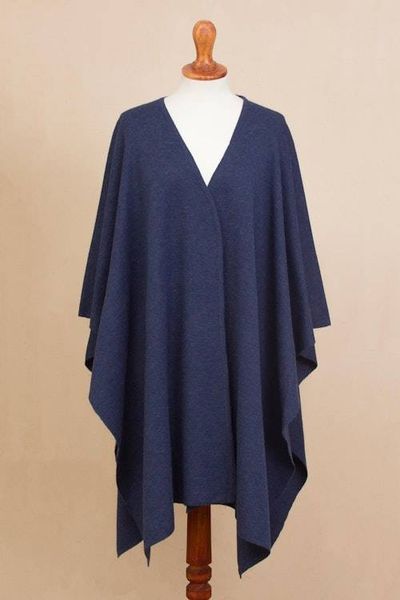Alternate image for Knit Alpaca Blend Ruana in Indigo from Peru Elegant Fashion in Indigo