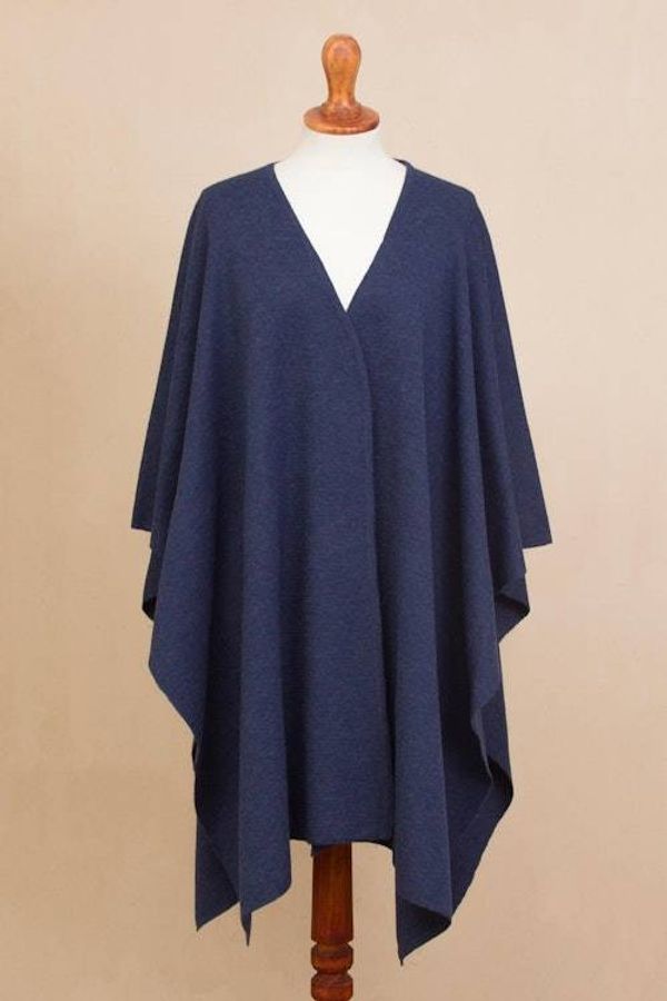 Alternate image for Knit Alpaca Blend Ruana in Indigo from Peru Elegant Fashion in Indigo