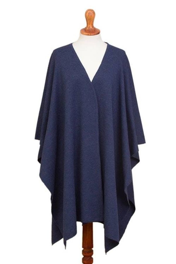 Alternate image for Knit Alpaca Blend Ruana in Indigo from Peru Elegant Fashion in Indigo