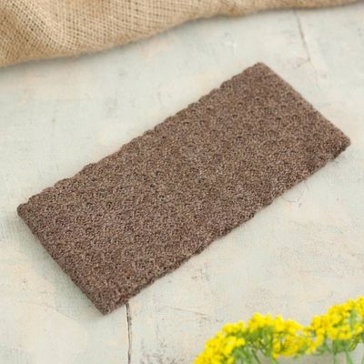 Alternate image for Chestnut 100 Baby Alpaca Honeycomb Pattern Knit Headband Wavelength in Chestnut