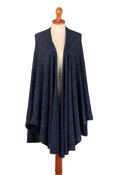Alternate image for Textured Knit Alpaca Blend Ruana in Blue Shades from Peru Sea Blue