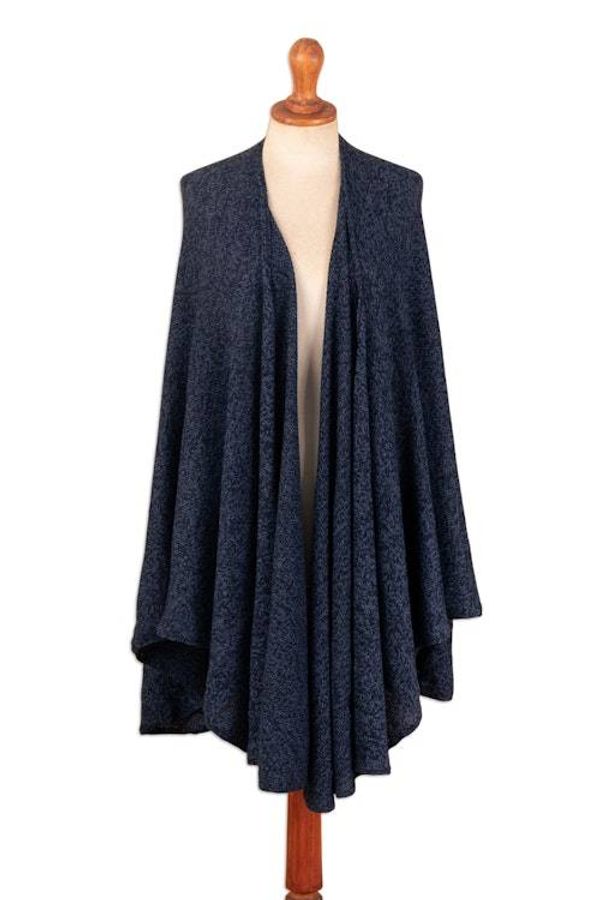 Alternate image for Textured Knit Alpaca Blend Ruana in Blue Shades from Peru Sea Blue