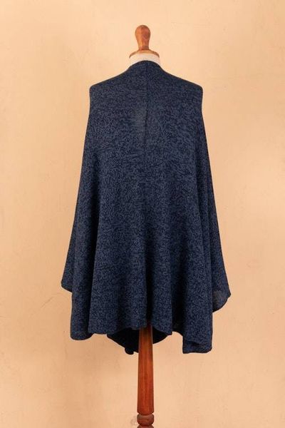 Alternate image for Textured Knit Alpaca Blend Ruana in Blue Shades from Peru Sea Blue