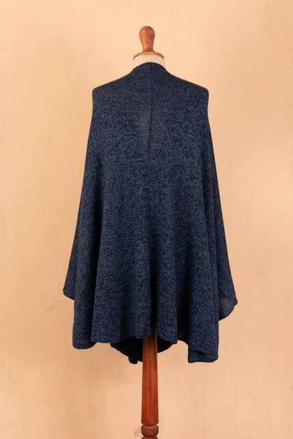 Alternate image for Textured Knit Alpaca Blend Ruana in Blue Shades from Peru Sea Blue