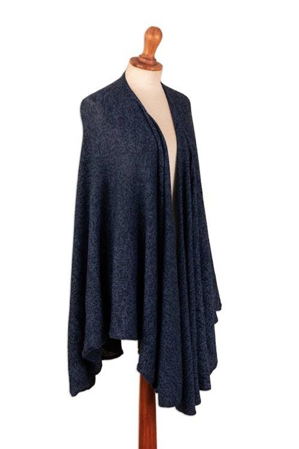 Alternate image for Textured Knit Alpaca Blend Ruana in Blue Shades from Peru Sea Blue