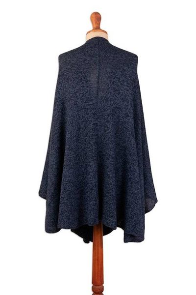 Alternate image for Textured Knit Alpaca Blend Ruana in Blue Shades from Peru Sea Blue