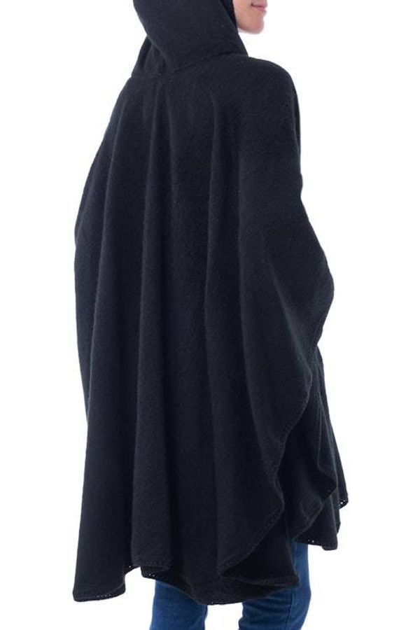 Alternate image for Andean Alpaca Blend Ruana Cape with Hood Glamorous Night