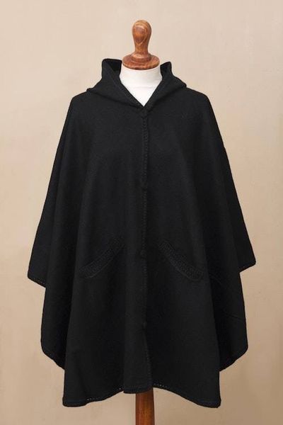 Alternate image for Andean Alpaca Blend Ruana Cape with Hood Glamorous Night