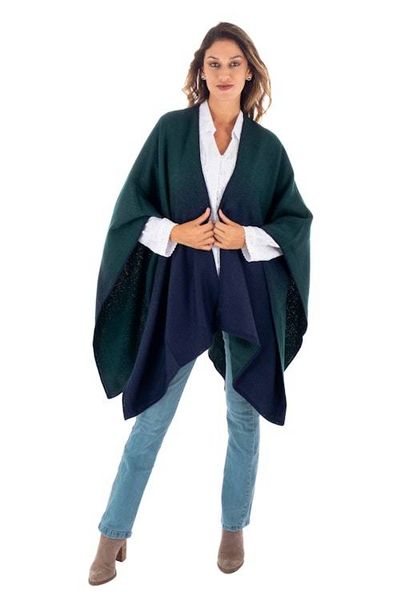 Alternate image for Reversible Alpaca Blend Ruana in Navy and Kelly Green Andean Vistas