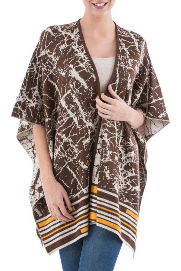 Alternate image for Reversible Alpaca Blend Ruana in Mahogany from Peru Mahogany Woods