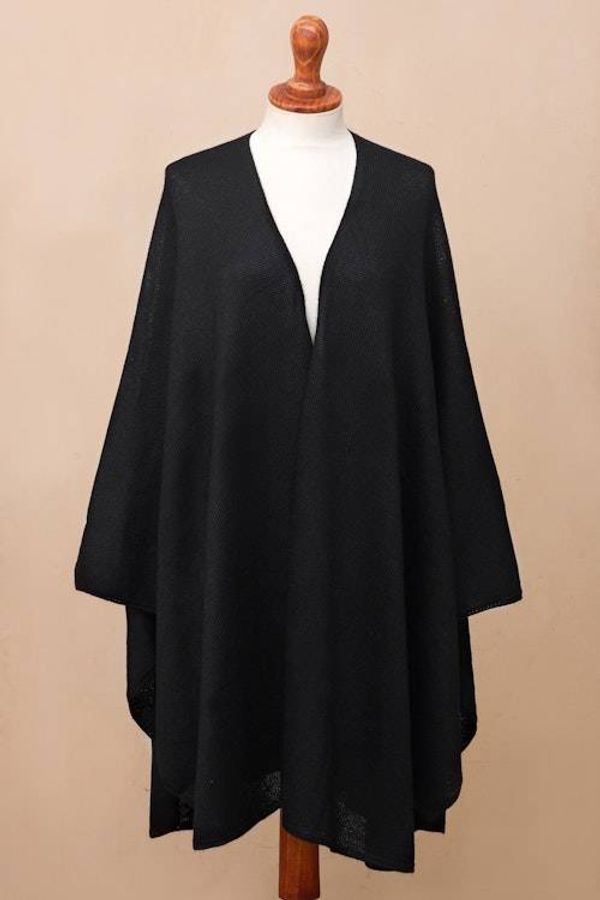 Alternate image for Alpaca Wool Solid Black Wrap Ruana Bold Black