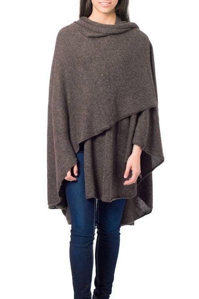 Alternate image for Artisan Crafted Alpaca  Blend Wrap Ruana Brown Tweed