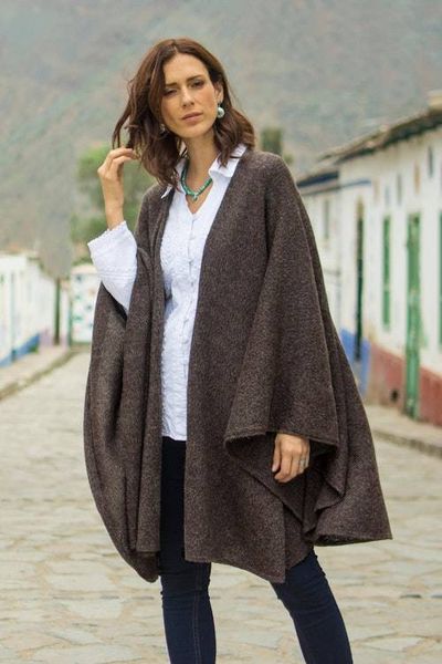 Alternate image for Artisan Crafted Alpaca  Blend Wrap Ruana Brown Tweed