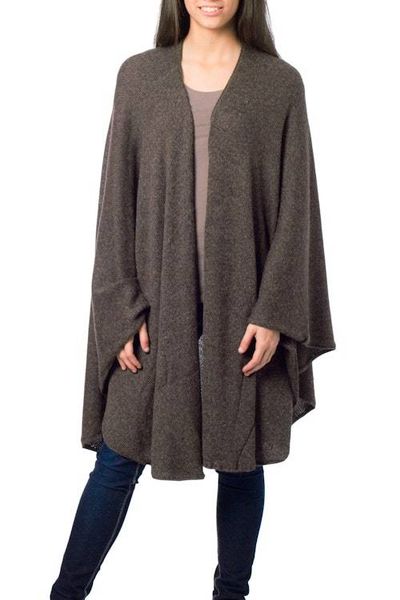 Alternate image for Artisan Crafted Alpaca  Blend Wrap Ruana Brown Tweed