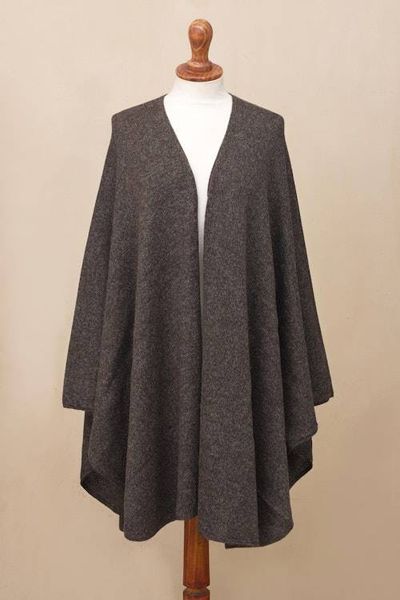 Alternate image for Artisan Crafted Alpaca  Blend Wrap Ruana Brown Tweed