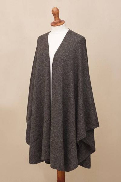 Alternate image for Artisan Crafted Alpaca  Blend Wrap Ruana Brown Tweed