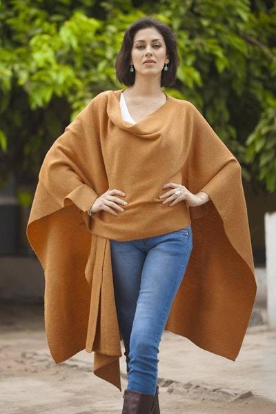 Alternate image for Knit Alpaca Blend Ruana in Sunrise from Peru Elegant Fashion in Sunrise