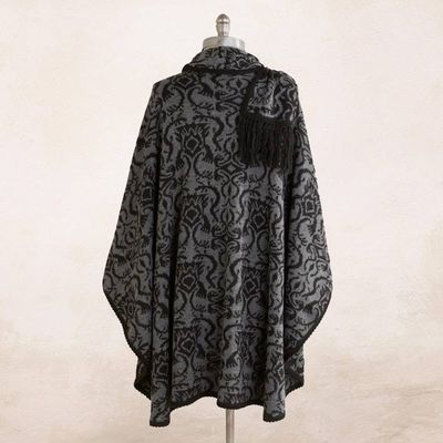 Alternate image for Alpaca Blend Grey and Black Ruana with Scarf Peruvian Wildflower in Grey