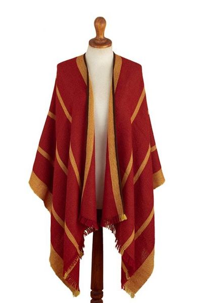 Alternate image for Red  Yellow Striped Ruana Woven from 100 Baby Alpaca Red  Yellow
