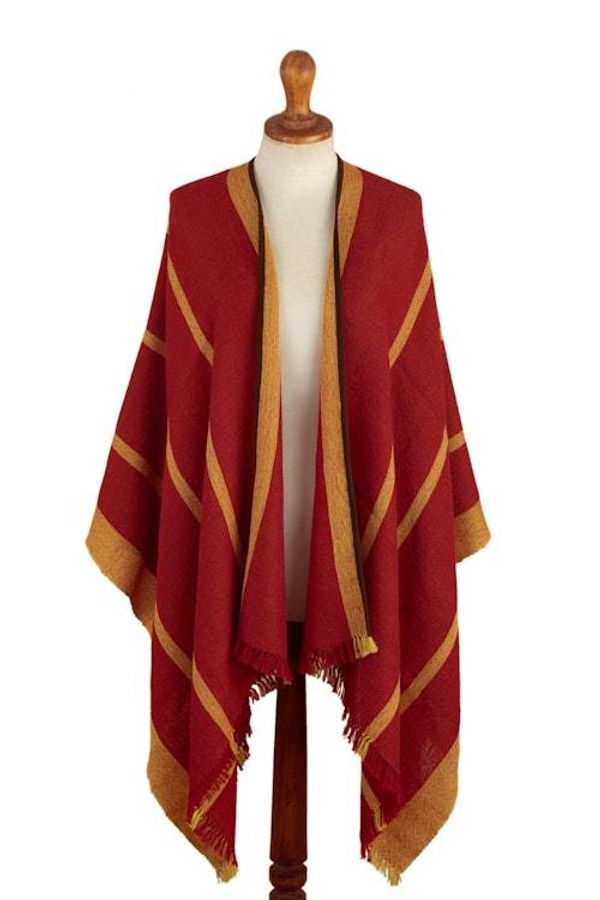 Alternate image for Red  Yellow Striped Ruana Woven from 100 Baby Alpaca Red  Yellow