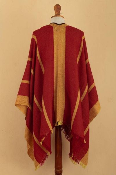 Alternate image for Red  Yellow Striped Ruana Woven from 100 Baby Alpaca Red  Yellow