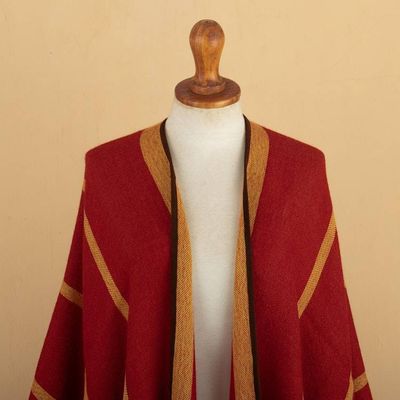Alternate image for Red  Yellow Striped Ruana Woven from 100 Baby Alpaca Red  Yellow