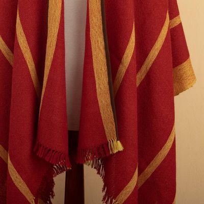 Alternate image for Red  Yellow Striped Ruana Woven from 100 Baby Alpaca Red  Yellow